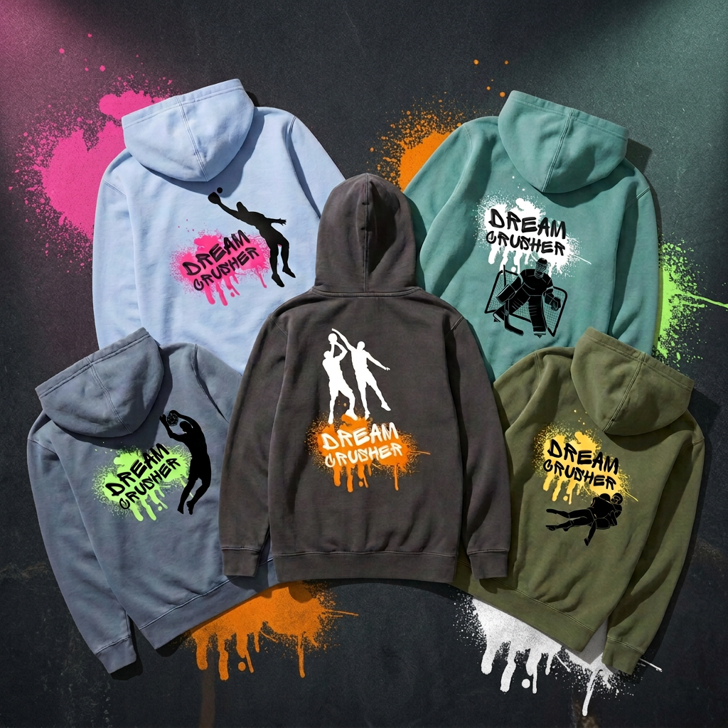 Dream Crusher collection with text removed from the pink background paint